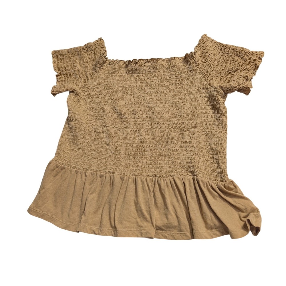 American Eagle XL Tan Smocked Peplum Top Puff Sleeve Cottagecore Boho
